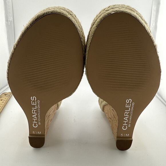 CHARLES by CHARLES DAVID White Brit Platform Wedge Leather Sandal Size 5.5 M NWB - Picture 9 of 16